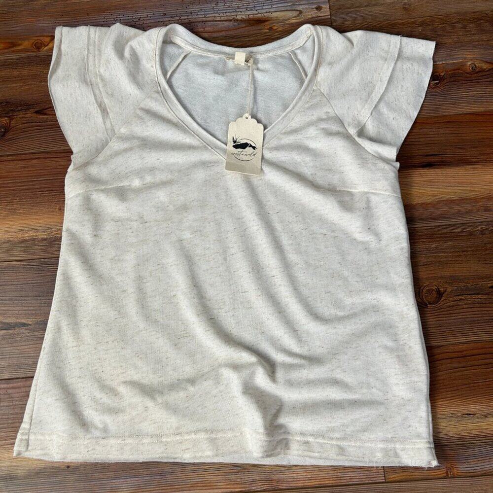 West and Wild Ruffle Knit Top Blouse Ivory NEW Size Small
